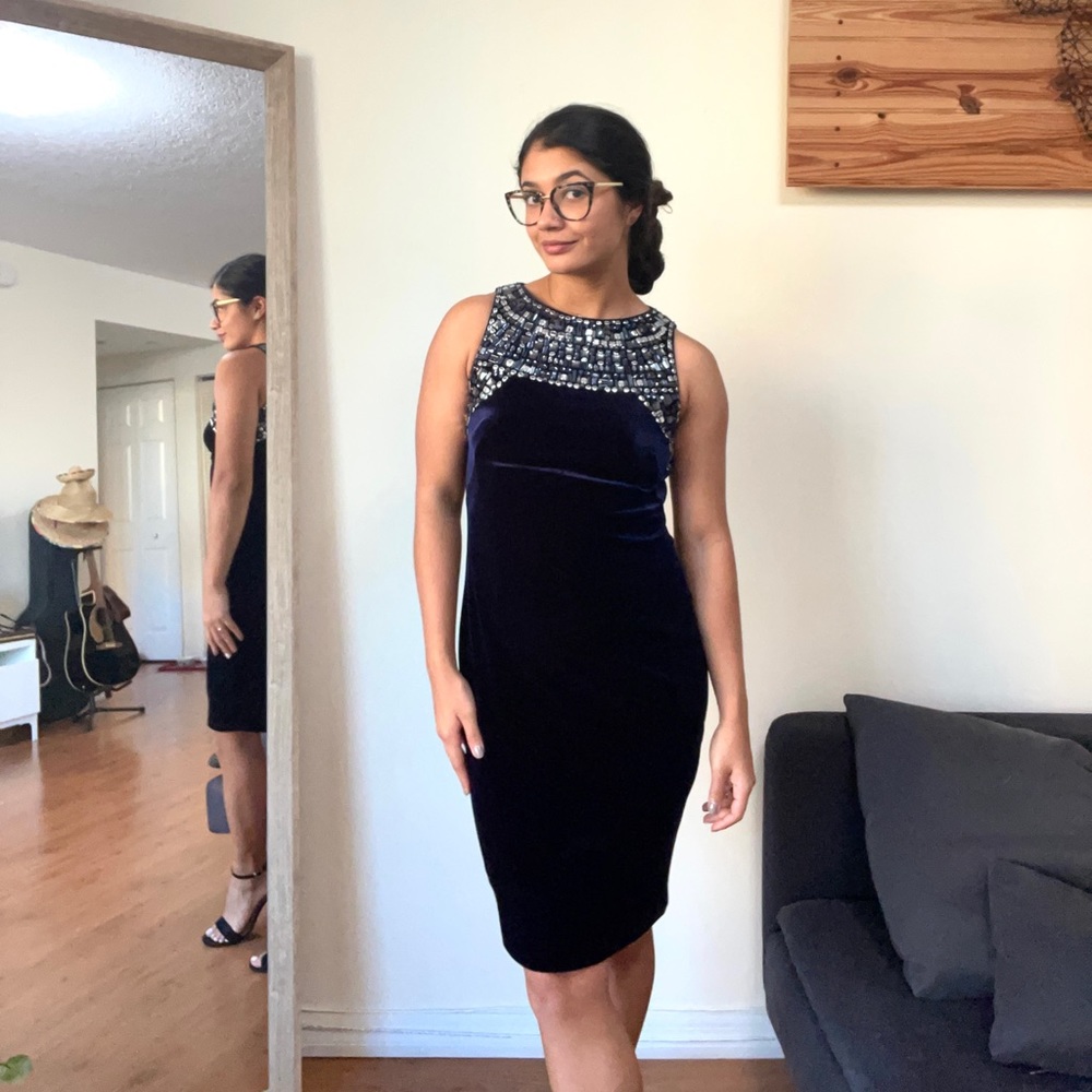 Cache Blue Velvet Cocktail Dress Size S